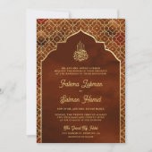 ラストオレンジ金ゴールドモロッコアーチムスリム結婚ズ 招待状 (正面)