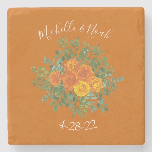 ラストオレン結婚ジのヴィンテージフローラ ストーンコースター (正面)