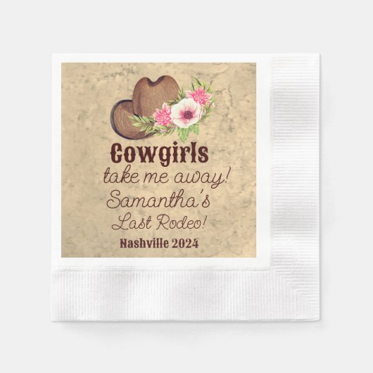 ラストカスタムロデオピンク素朴クフローラ女性のカーボーイ 縁ありカクテルナプキン (正面)