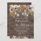ラストクリームフローラウッドストリングライト結婚ズ 招待状 (正面/裏面)