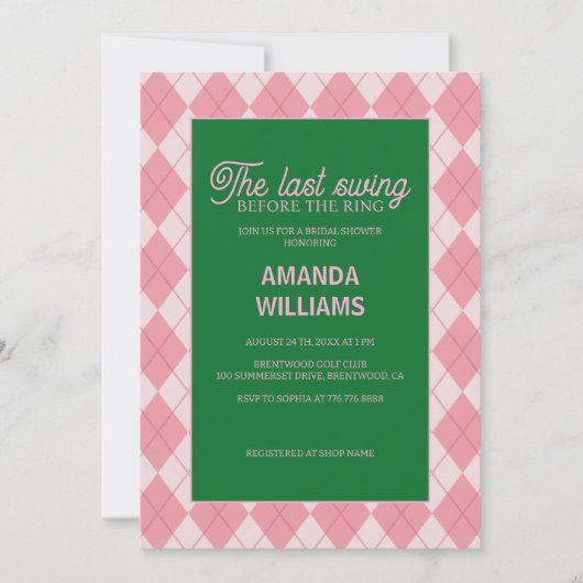 ラストスイングイビエイリングや輪ゴルフブライダルシャワー 招待状 (正面)