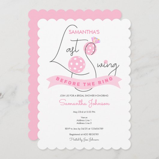 ラストスイングビエイリングや輪ピックボールブライダルシャワー 招待状 (正面/裏面)