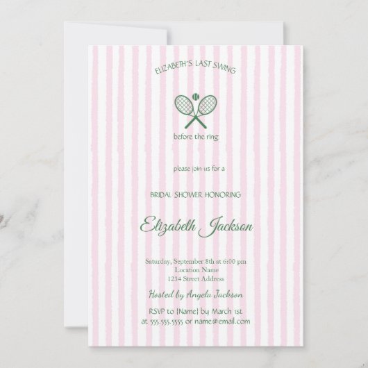 ラストスイングピンクグリーンストライプのブライダルシャワー 招待状 (正面)