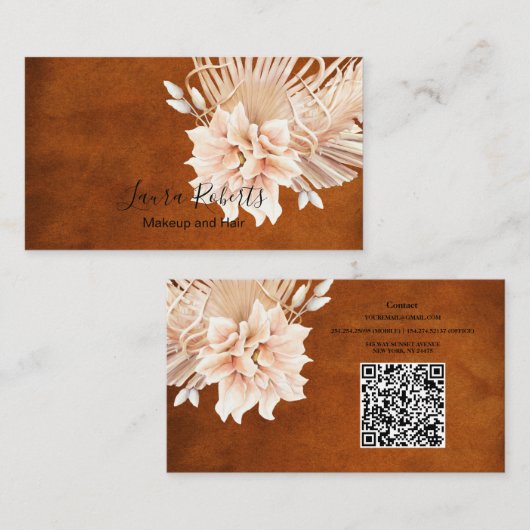 ラストテラコッタの花とパンパスグラスビジネス 名刺 (正面/裏面)