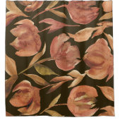 ラストテラコッタウォーターカラーフローラチューリップブラック シャワーカーテン (正面)