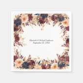 ラストテラコッタネイビークリームエレガントフローラ結婚ズ スタンダードカクテルナプキン (正面)