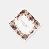 ラストテラコッタネイビークリームエレガントフローラ結婚ズ スタンダードカクテルナプキン (角)