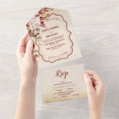 ラストテラコッタフラワーズバーンドオレンジ秋の結婚式 オールインワン招待状 (貼ってはがせる)