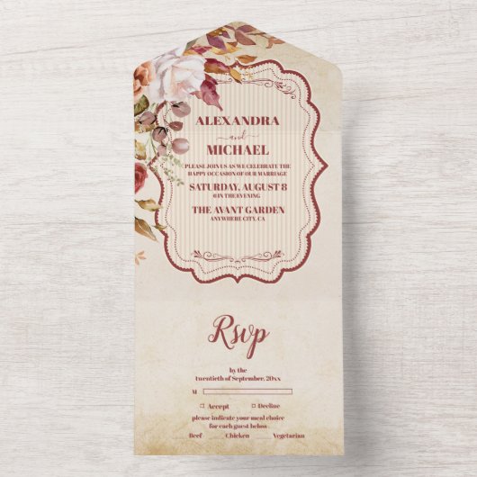 ラストテラコッタフラワーズバーンドオレンジ秋の結婚式 オールインワン招待状 (内側)