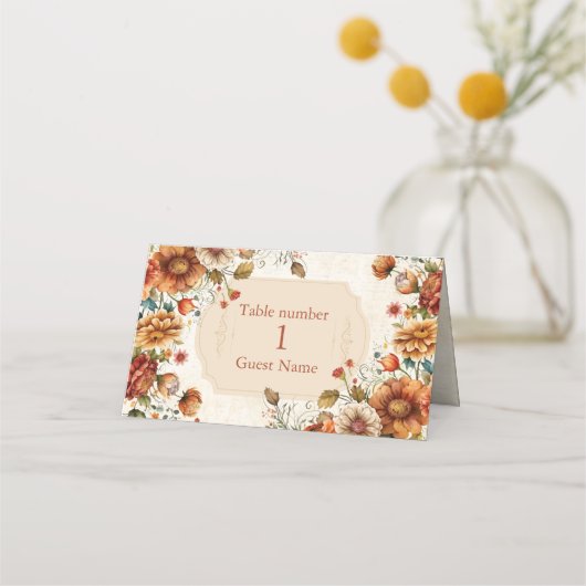 ラストテラコッタフラワーズバーンドオレンジ秋の結婚式 プレイスカード (正面)