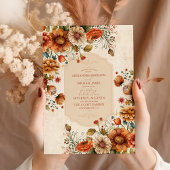 ラストテラコッタフラワーズバーンドオレンジ秋の結婚式 招待状