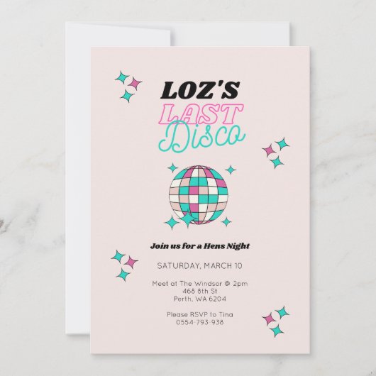 ラストディスコネオンピンクヘンパーティの招待状 招待状 (正面)
