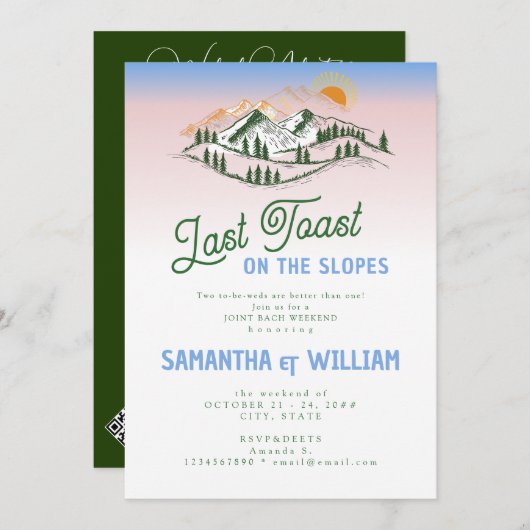 ラストトーストオンザ斜面のジョイントバッハのスキー週末 招待状 (正面/裏面)