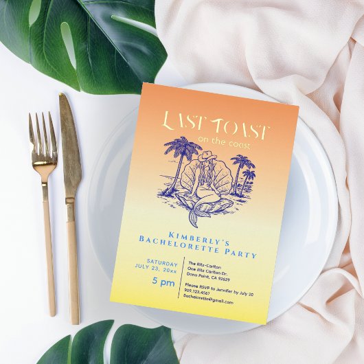 ラストトースト女性のカーボーイマーメイドバチェロレッテ金ゴールド 箔招待状