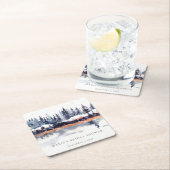 ラストネイビーウィンターパインフォレスト雪ブライダルシャワー スクエアペーパーコースター (インサイチュ)