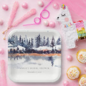 ラストネイビーウィンターパインフォレスト雪ブライダルシャワー ペーパープレート (パーティー)