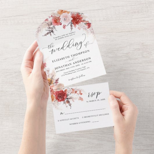 ラストバーンドオレンジテラコッタ結婚の詳細RSVP オールインワン招待状 (貼ってはがせる)