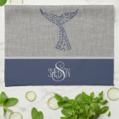 ラストパーソナライズされたネーム航海のホエールテール キッチンタオル (折り畳み)