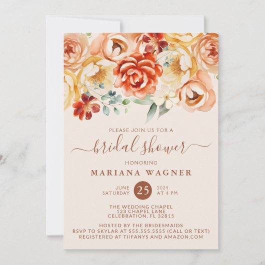 ラストピーチベージュフローラブライダルシャワー 招待状 (正面)