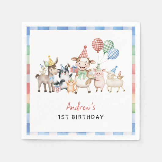 ラストファームアニマルズ子供の誕生日 スタンダードカクテルナプキン (正面)