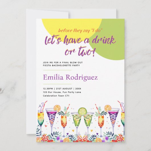 ラストフィエスタカクテルバチェロレッテブライダルシャワー 招待状 (正面)