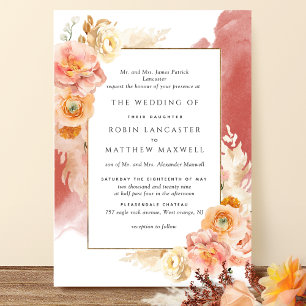 ラストフォーマルピーチ赤面オレンジウォーターカラー結婚ズ 招待状