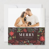 ラストブラウン メリークリスマス 花柄 フォト シーズンカード (正面)