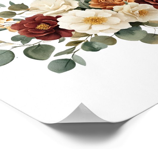 ラストブルガンディテラコッタクリーム花模様植物学 ポスター (角)