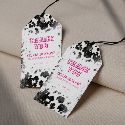 ラストホームダウン牛プリントホットピンクブライダルシャワー ギフトタグ