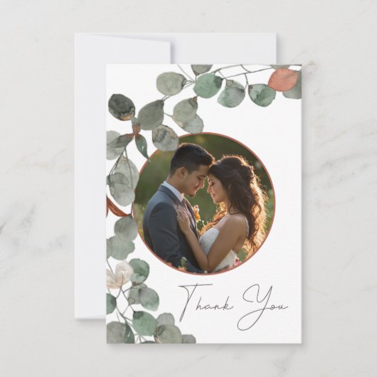 ラストミニマルグリーンユーカリリース写真結婚の サンキューカード (正面)