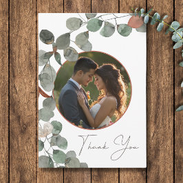 ラストミニマルグリーンユーカリリース写真結婚の サンキューカード