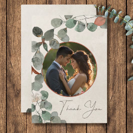 ラストミニマルグリーンユーカリリース写真結婚の サンキューカード