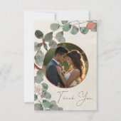 ラストミニマルグリーンユーカリリース写真結婚の サンキューカード (正面)