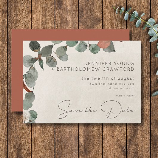 ラストミニマルグリーンユーカリリース結婚ズ セーブザデート