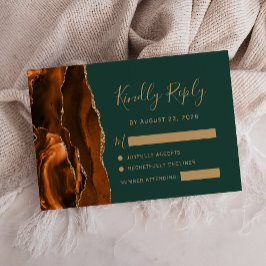 ラストモダンアゲートエメラルドグリーン結婚ズ 出欠カード