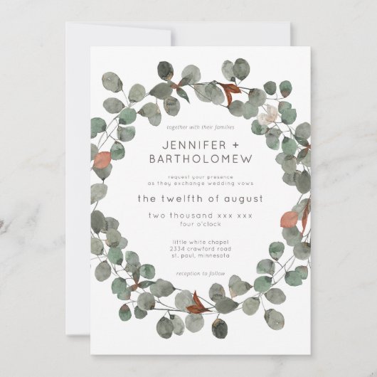 ラストモダングリーンユーカリリース結婚ズ 招待状 (正面)