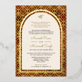 ラストモロッコパターンシーク結婚アーチ金ゴールド 箔招待状 (正面)