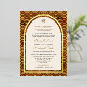 ラストモロッコパターンシーク結婚アーチ金ゴールド 箔招待状 (立ち正面)