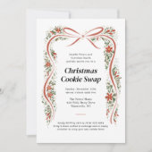 ラストレッドボウ&ポインセティアスクリスマスホリデー 招待状 (正面)