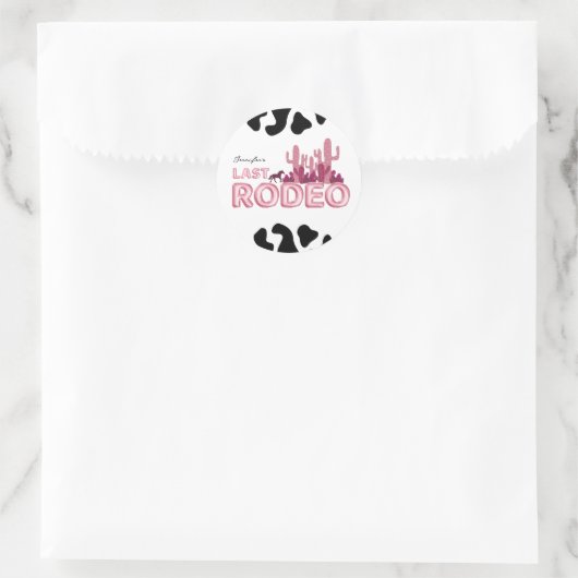 ラストロデオの風船フォントと牛柄プリント ラウンドシール (バッグ)