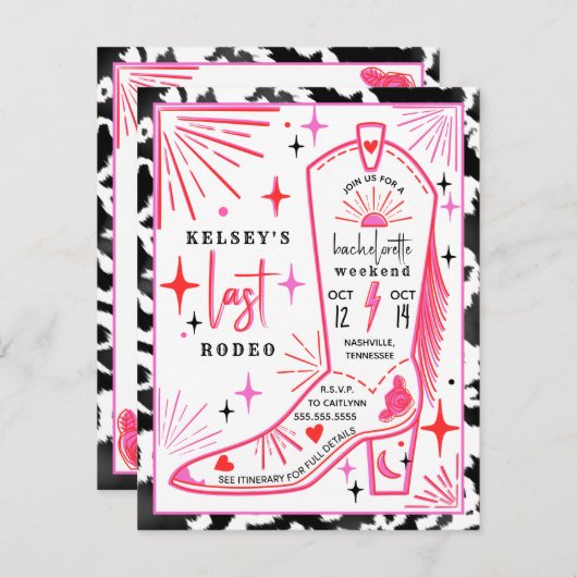 ラストロデオカウガールバチェロレッテカウプリント行程表 招待状 (正面/裏面)