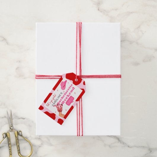 ラストロデオカウガール レッド＆ピンク ブライズメイドパーティー ギフトタグ (より糸付き)