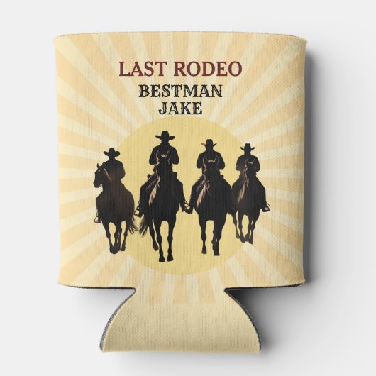 ラストロデオカウボーズサンセット花婿介添人の名前の学士号 缶クーラー (裏面)