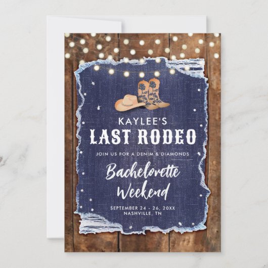 ラストロデオデニムダイアモンズ女性のカーボーイバチェロレッテ 招待状 (正面)