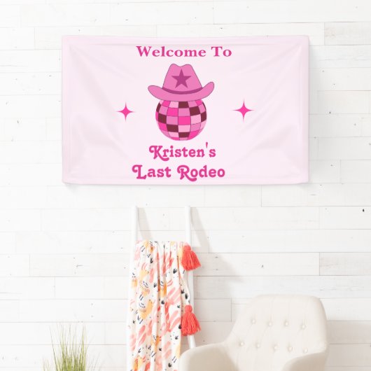 ラストロデオピンクディスコ女性のカーボーイバチェロレッテ歓迎 横断幕 (インサイチュ)
