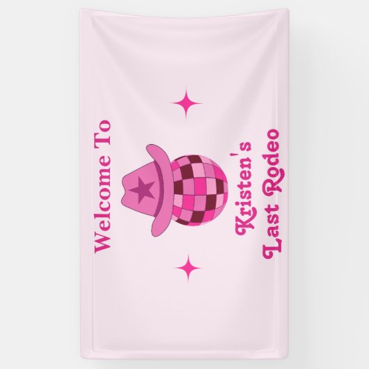 ラストロデオピンクディスコ女性のカーボーイバチェロレッテ歓迎 横断幕 (縦)