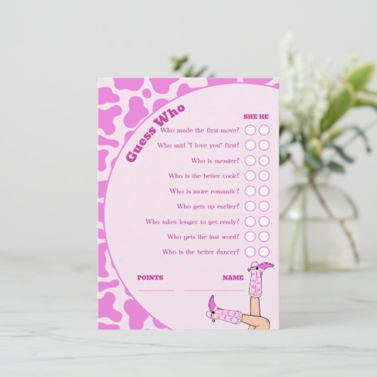 ラストロデオピンク女性のカーボーイブライダルシャワーパーティーゲーム エンクロージャーカード (スタンド正面)