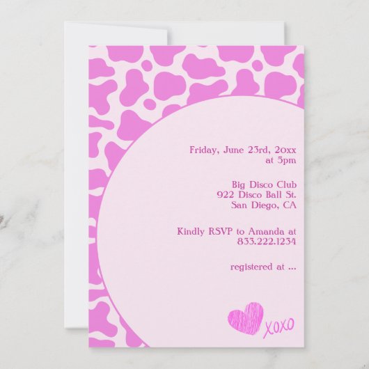 ラストロデオピンク女性のカーボーイブライダルシャワーパーティー 招待状 (裏面)