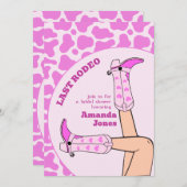 ラストロデオピンク女性のカーボーイブライダルシャワーパーティー 招待状 (正面/裏面)