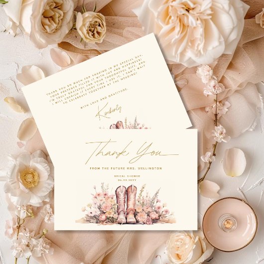 ラストロデオブーツフローラ女性のカーボーイブライダルシャワー サンキューカード